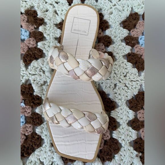 Dolce Vita Square Toe Braided Leather Sandals Flats - Picture 2 of 6